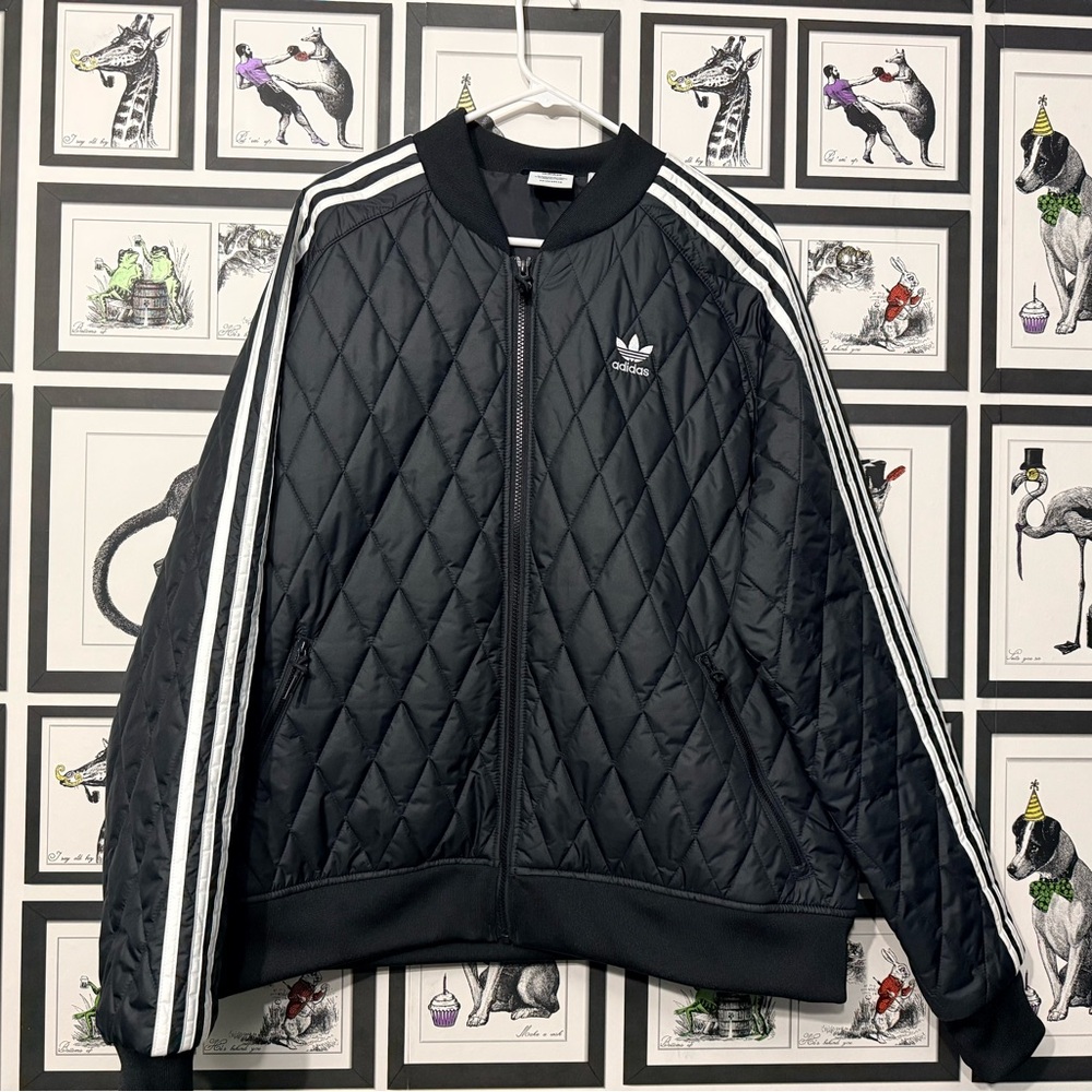 Adidas Black quilted bomber jacket